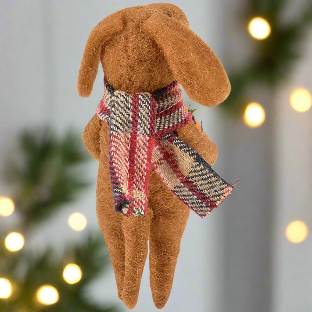 Primitive Christmas Felt Wreath Dog Ornament - The Primitive Pineapple Collection