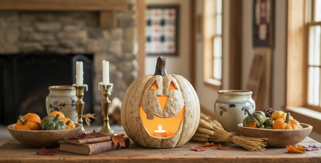 Ragon House Halloween Fall Collectable 11” White Big Mouth Pumpkin Luminary - The Primitive Pineapple Collection