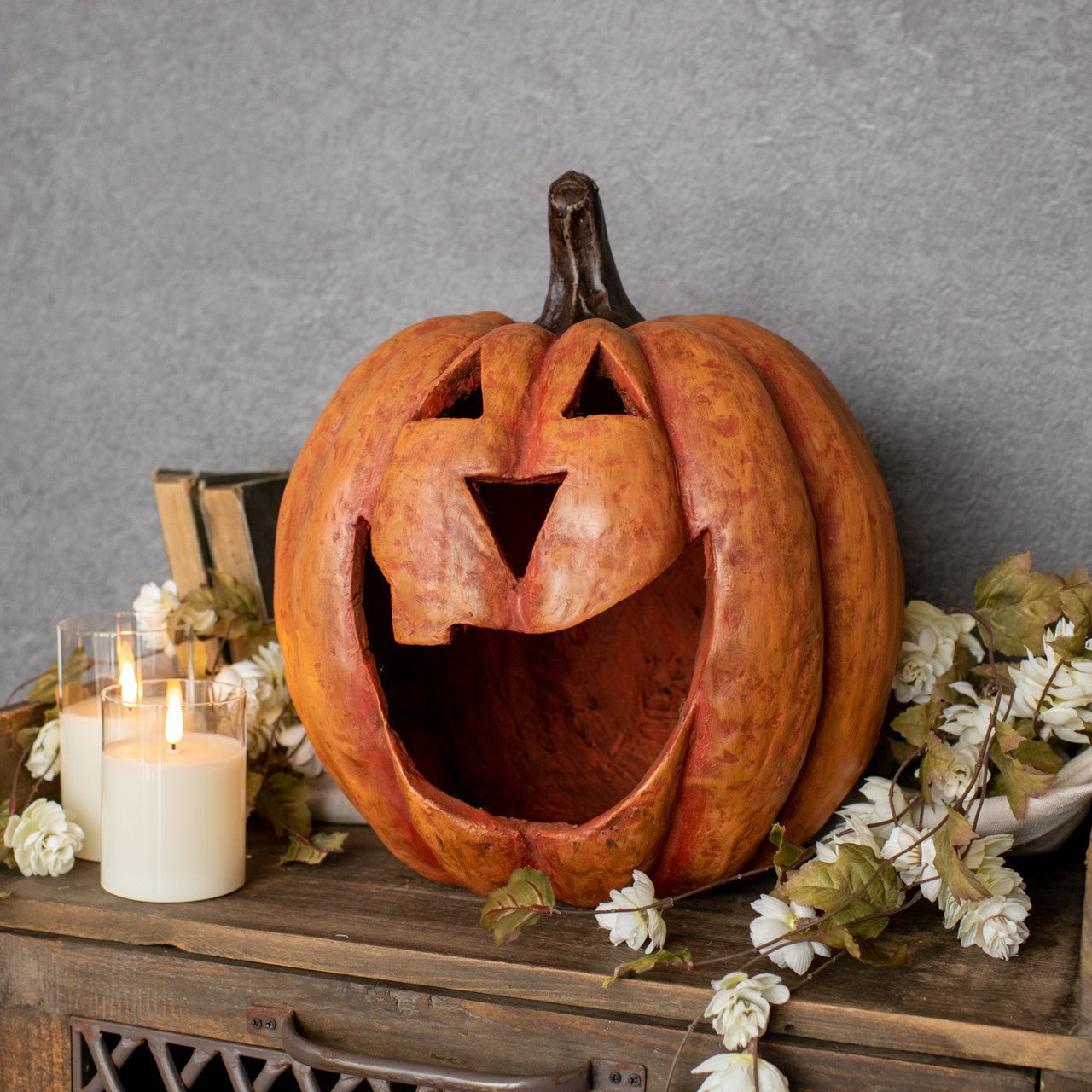 Halloween Fall Ragon House Collectable 15” Orange Big Mouth Pumpkin Luminary - The Primitive Pineapple Collection