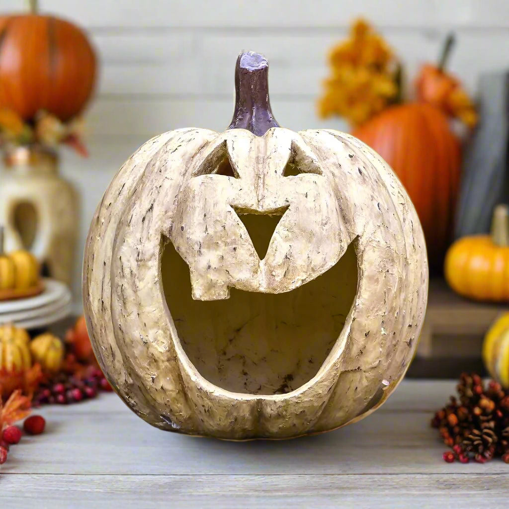 Halloween Fall Ragon House Collectable 15” White Big Mouth Pumpkin Luminary - The Primitive Pineapple Collection