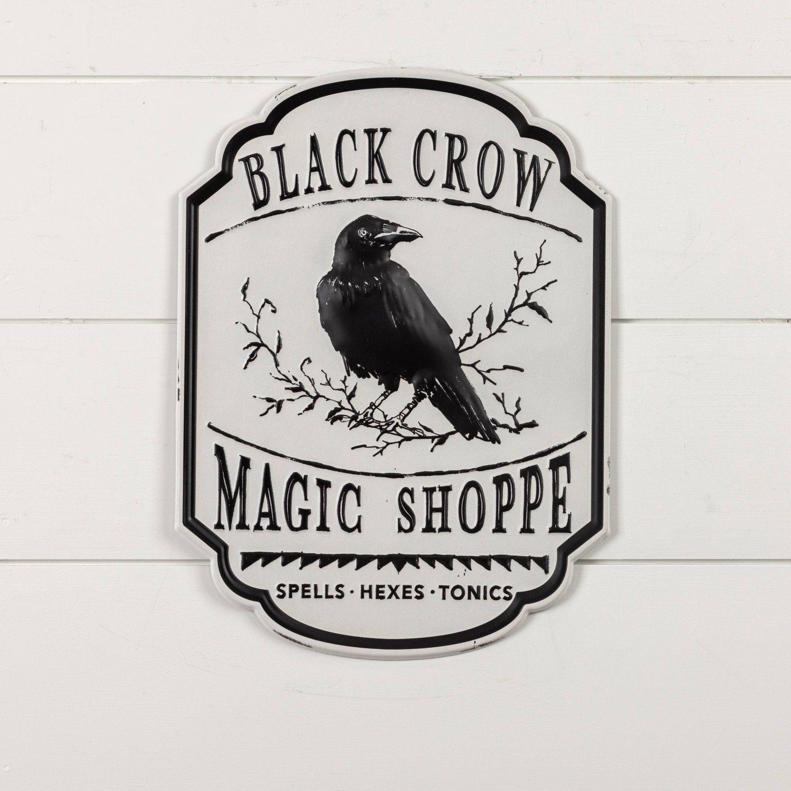 Ragon House Halloween 16.25" Black Crow Magic Shoppe Metal Sign - The Primitive Pineapple Collection