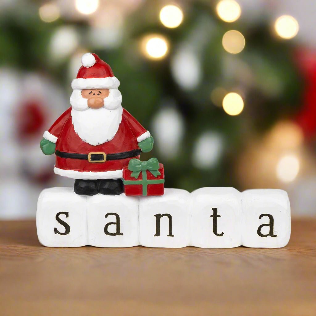 Christmas Blossom Bucket Santa w/Gift Box Block Shelf Sitter - The Primitive Pineapple Collection