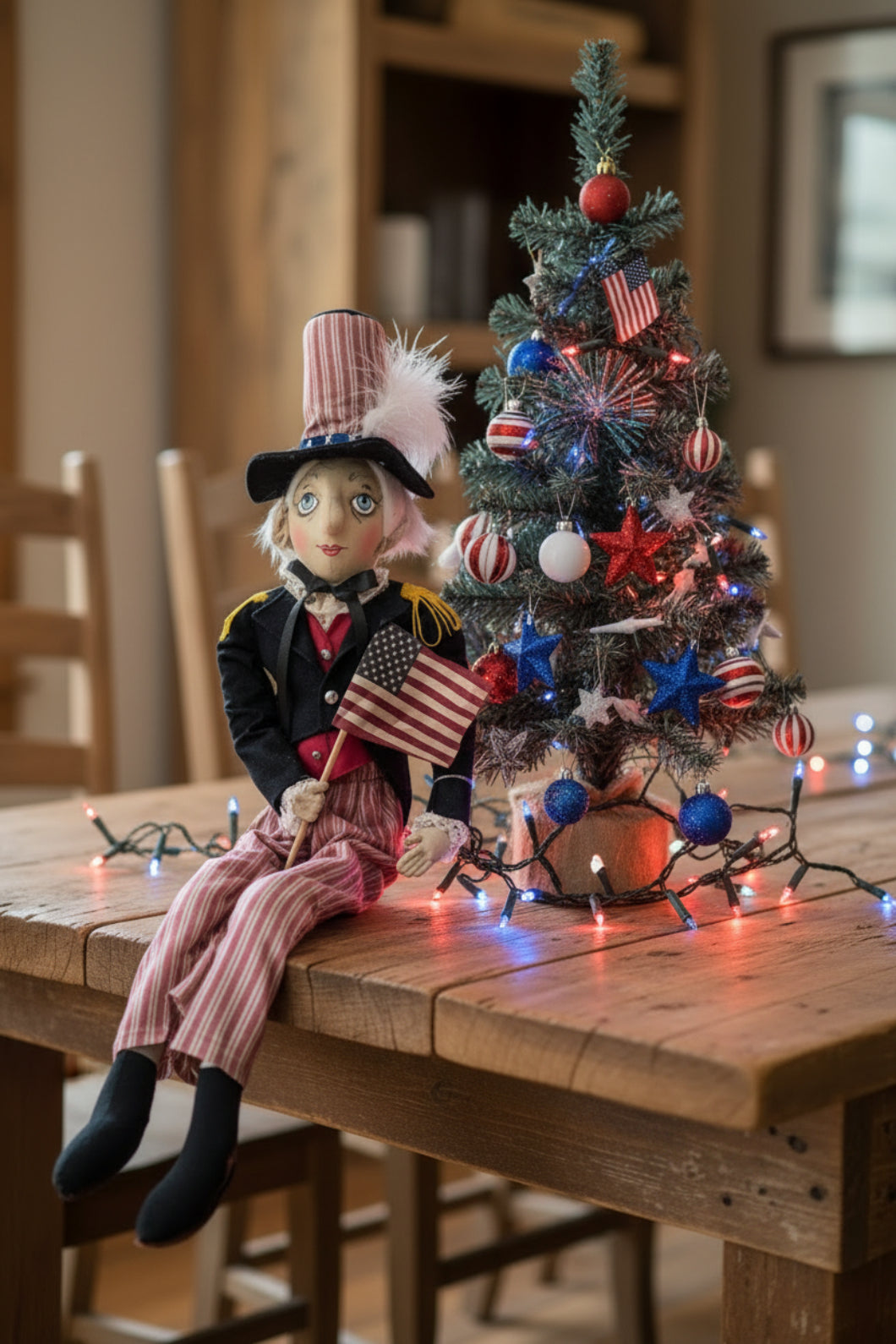 Folk Art Americana One of A Kind Sam Patriotic 4th of July Joe Spencer 32" - The Primitive Pineapple Collection