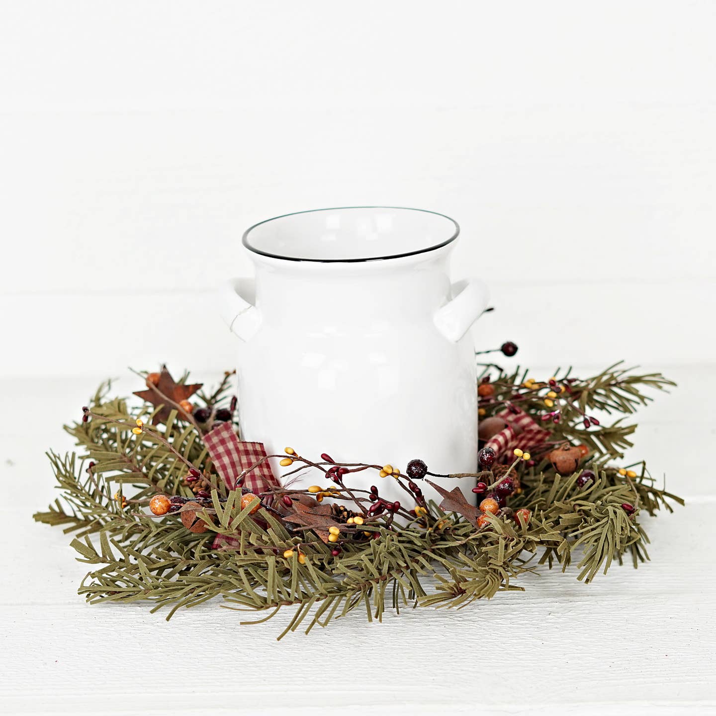 Primitive Christmas Rustic 12" Fabric Wreath w/ Bells and Rusty Stars - The Primitive Pineapple Collection