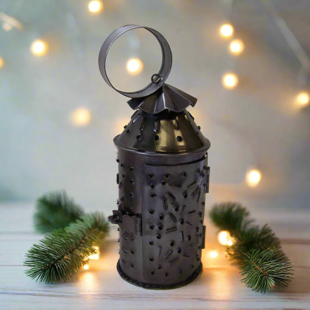 Primitive Colonial 7.5"Mini Punched Tin Lantern Decor - The Primitive Pineapple Collection