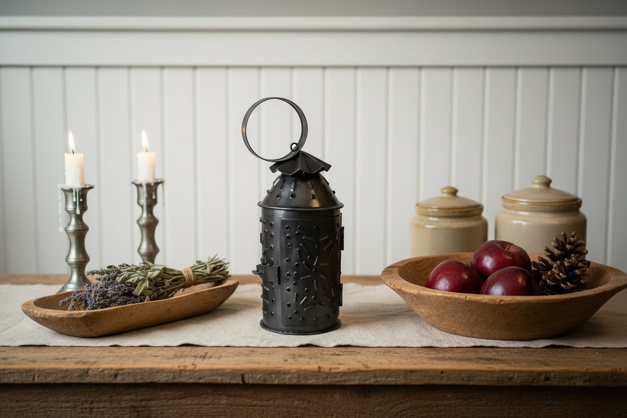 Primitive Colonial 7.5"Mini Punched Tin Lantern Decor - The Primitive Pineapple Collection