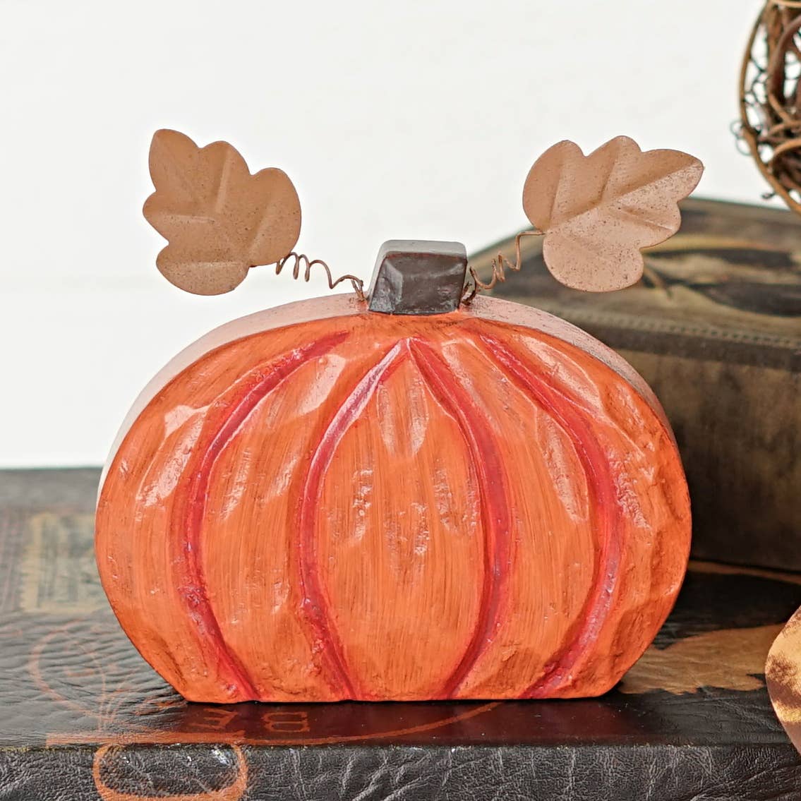 Primitive Rustic Halloween Chunky Wood Pumpkin 5" Shelf Sitter - The Primitive Pineapple Collection