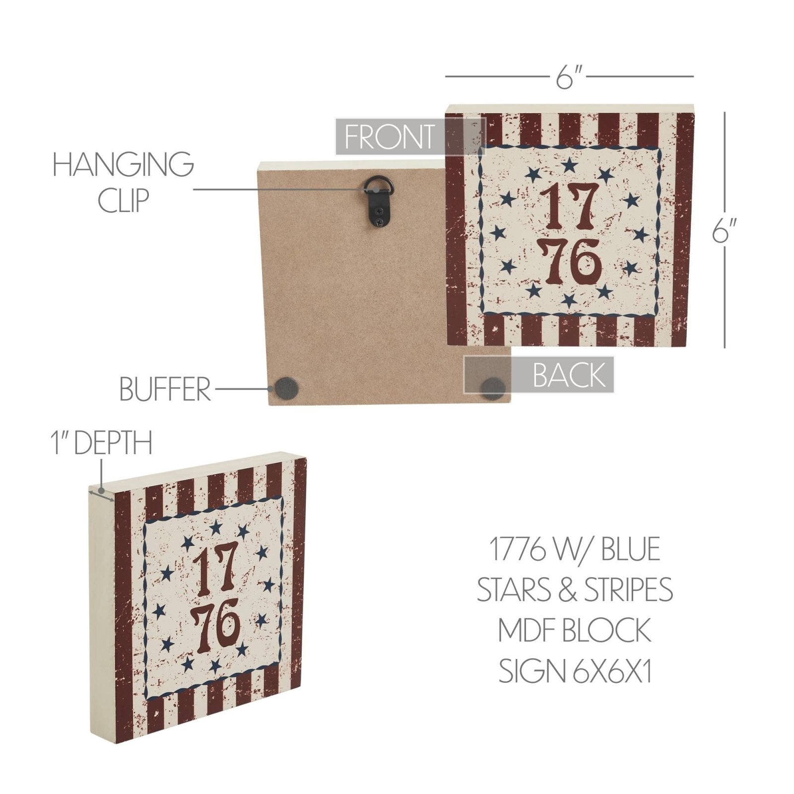 Patriotic 1776 Block Sign – Americana Stars & Stripes 6x6 - The Primitive Pineapple Collection