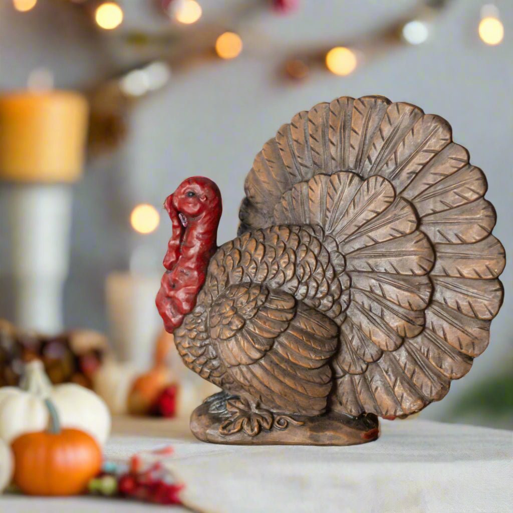 Primitive Fall Ragon House Thanksgiving 7.5" Brown & Red Tabletop Turkey Shelf Sitter - The Primitive Pineapple Collection