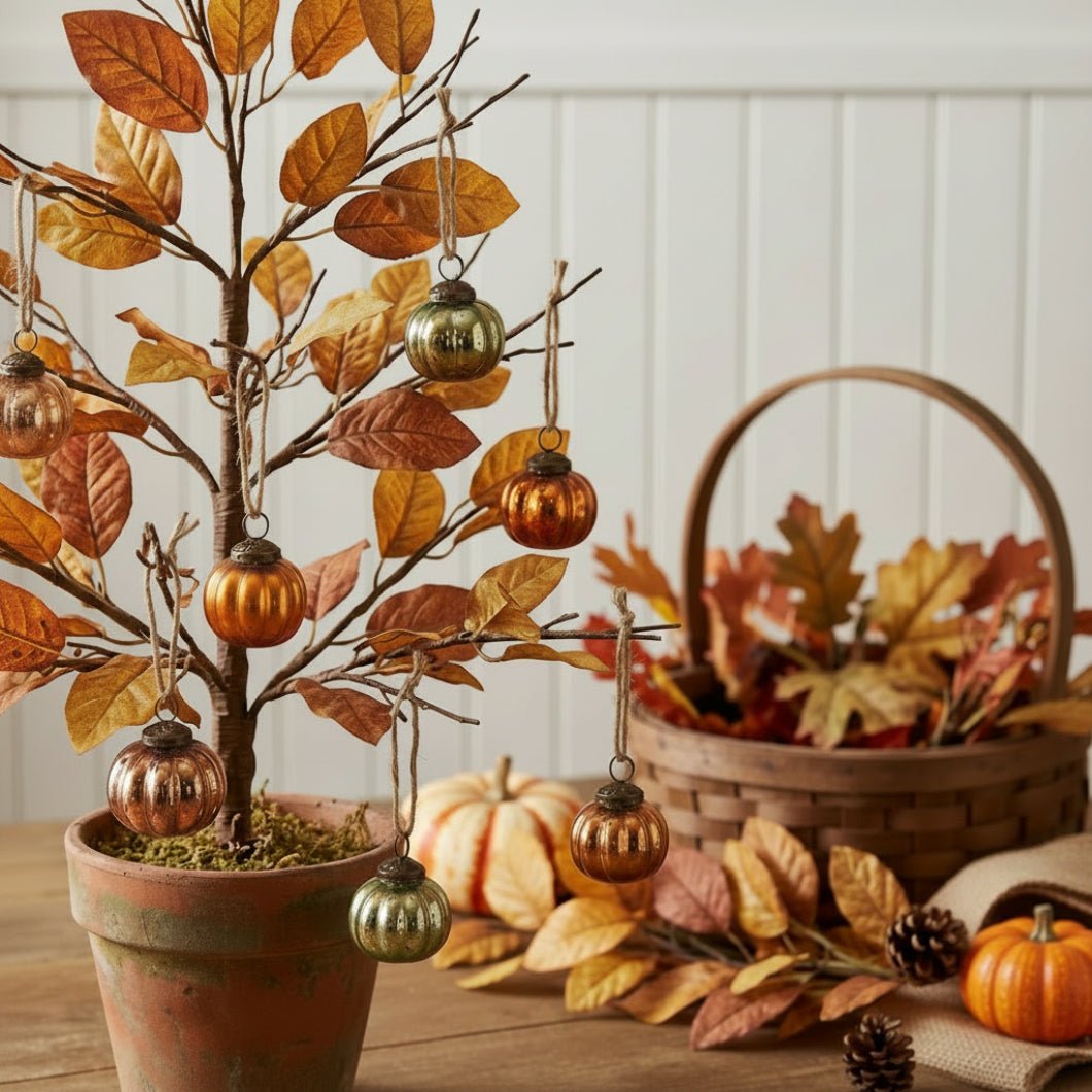 Primitive Halloween 1" Mercury Pumpkin Glass Ornaments 12pc Set - The Primitive Pineapple Collection