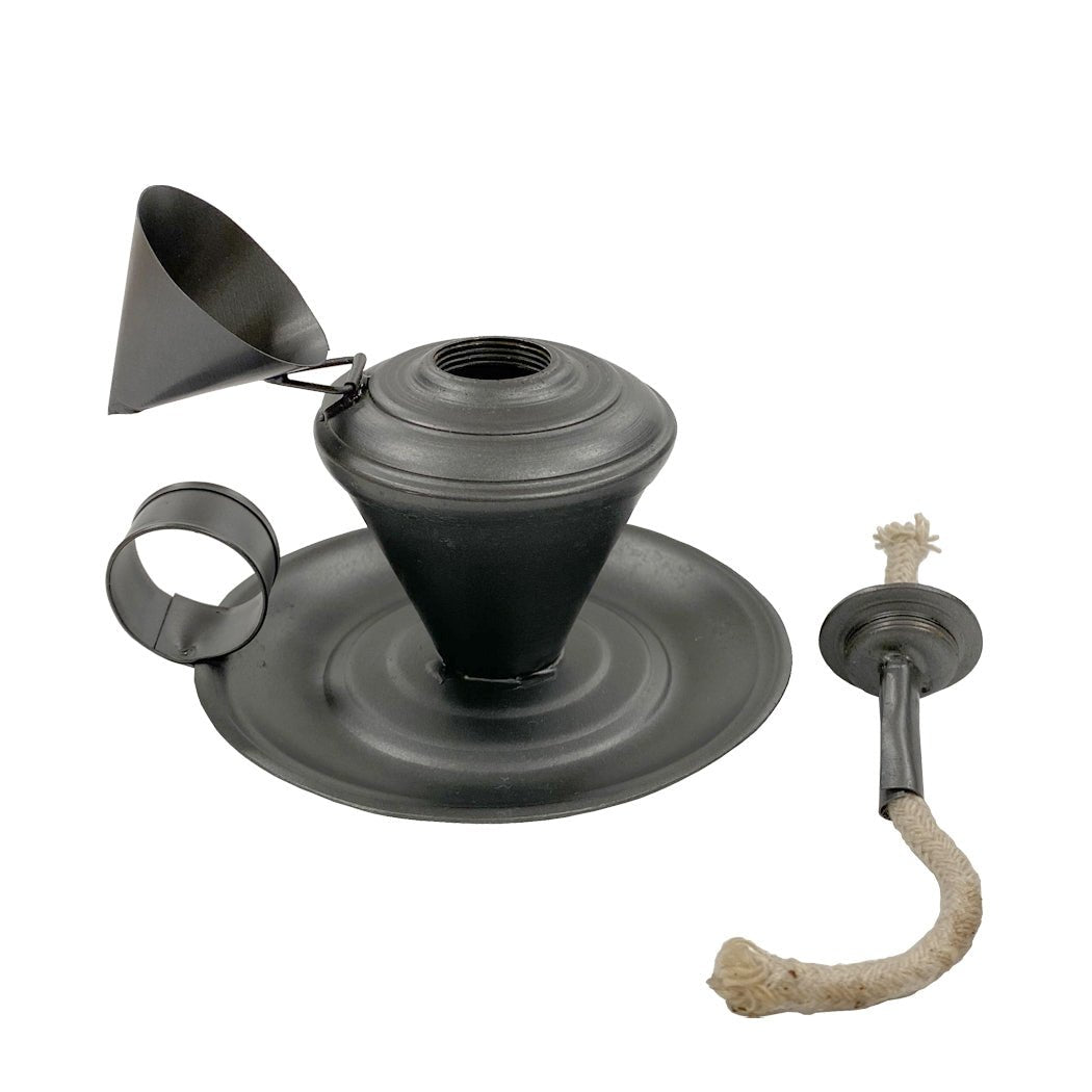 Primitive Colonial Vintage Tin Camphene - Style Lamp with Snuffer Lid, 3 - 1/2" - The Primitive Pineapple Collection