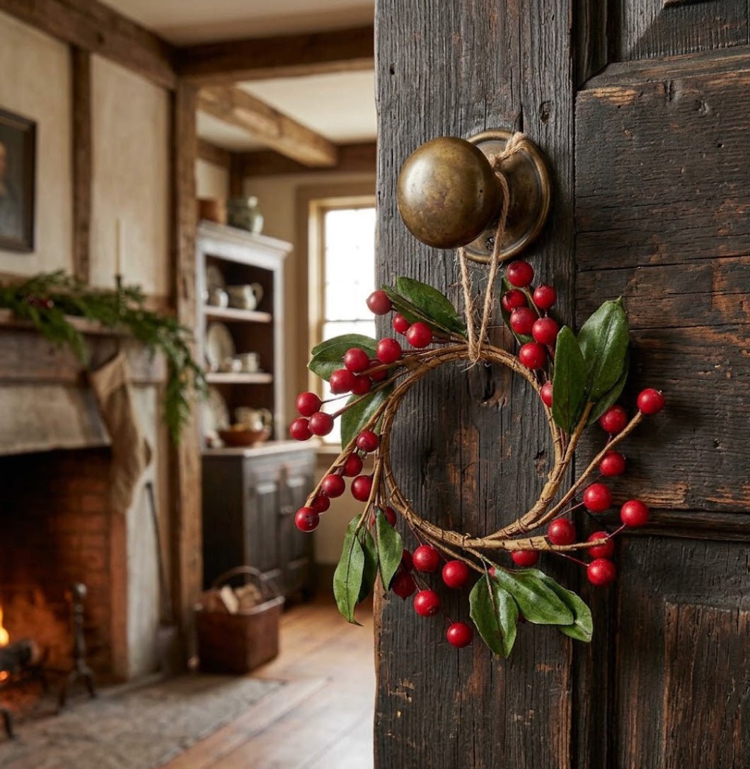 Primitive Christmas Small 4" Berry & Leaf Candle Ring - The Primitive Pineapple Collection