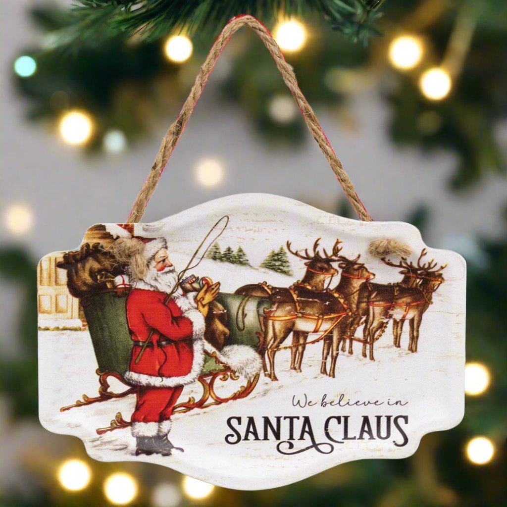 Primitive Christmas 6" We Believe in Santa Claus Vintage Embossed Metal Hanger - The Primitive Pineapple Collection