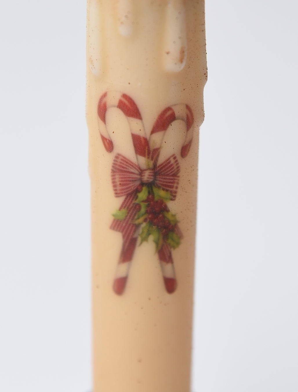 Handcrafted Christmas 7"Dusted Candy Cane and Holly Led Timer Taper Candle - The Primitive Pineapple Collection