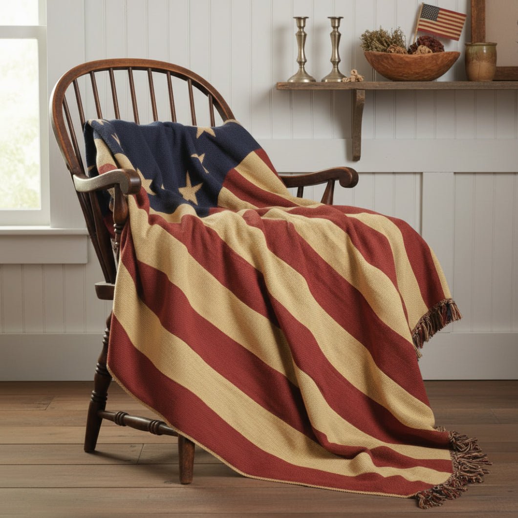 Patriotic American Flag Throw Blanket - Primitive Farmhouse Old Glory 50x60 - The Primitive Pineapple Collection