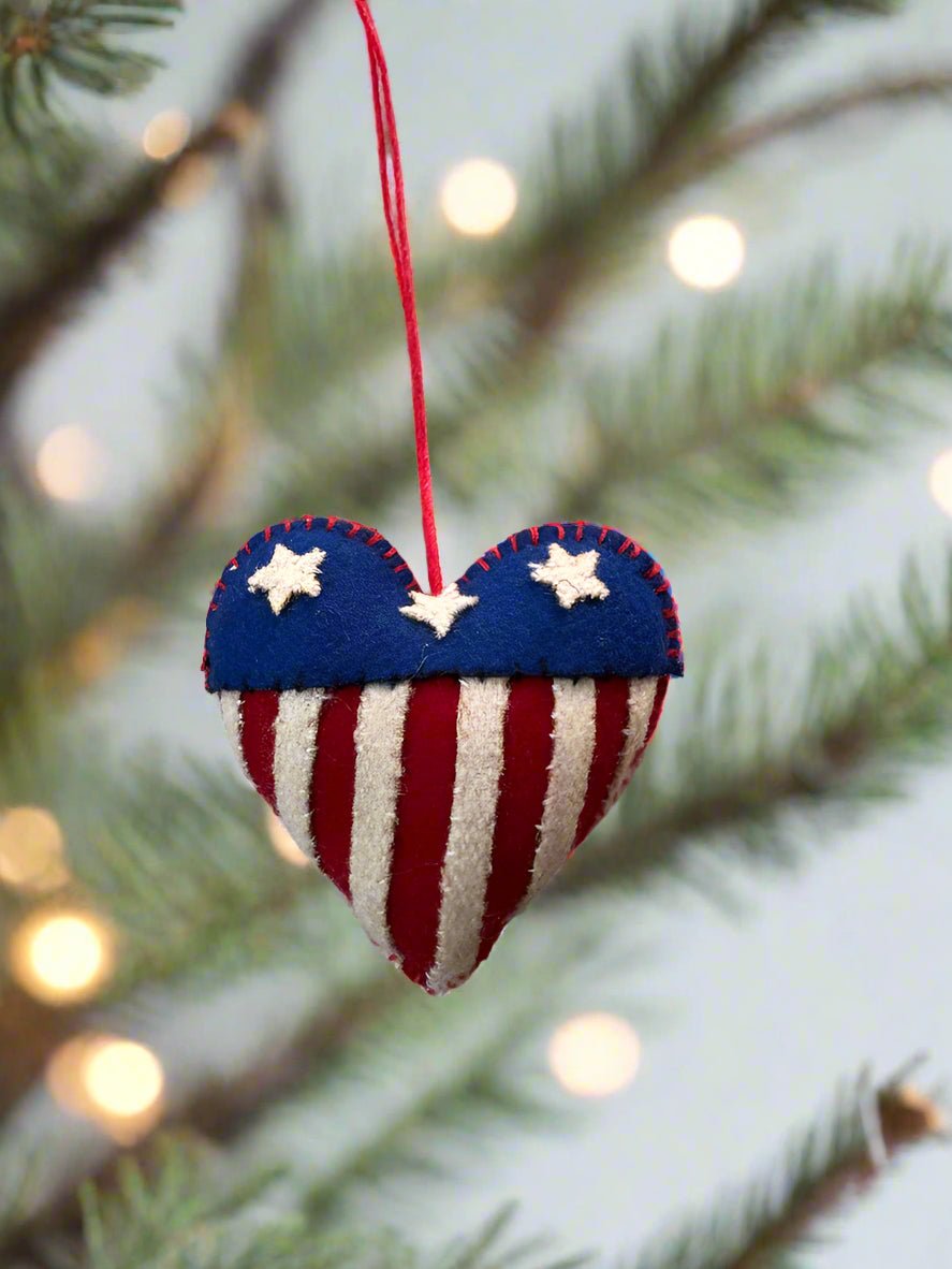 Primitive Handcrafted Americana Felt 3” Flag Ornament - The Primitive Pineapple Collection