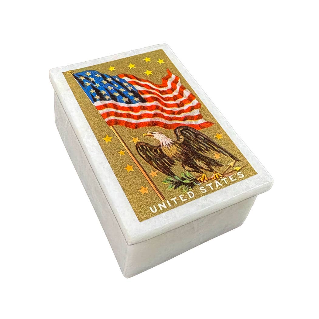American Flag - Bald Eagle White Soapstone Decorative Box - The Primitive Pineapple Collection
