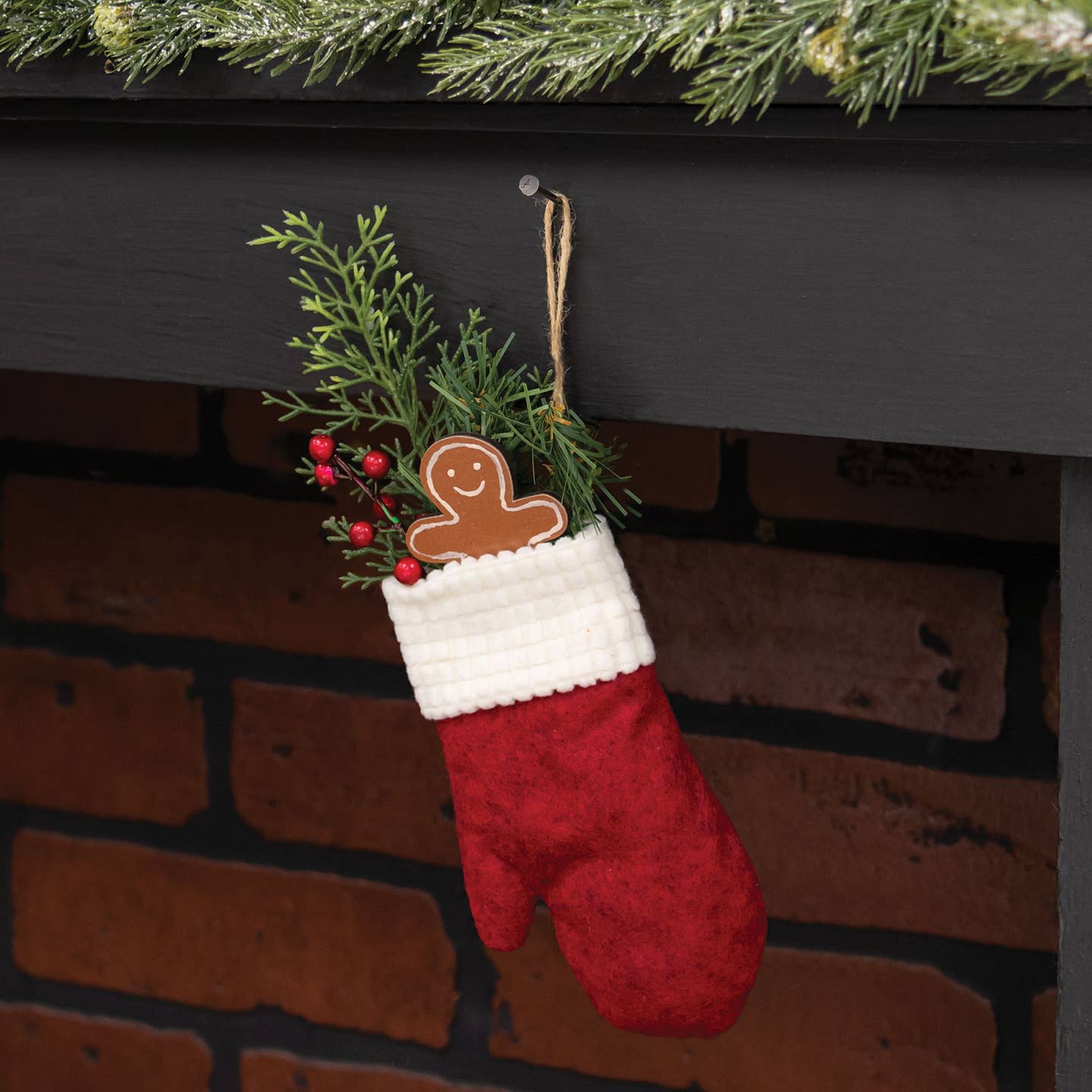 Primitive Christmas Hanging Winter Greens and Gingerbread Mitten Goody Bag - The Primitive Pineapple Collection