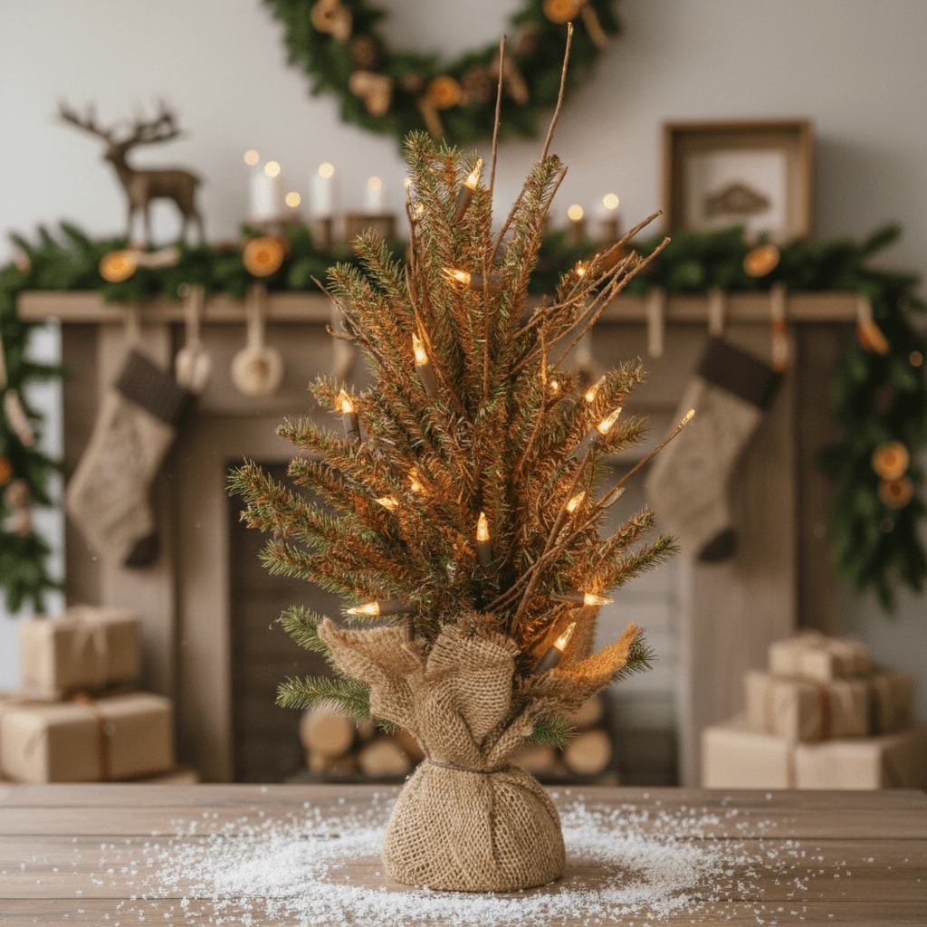 Primitive Christmas Tree German Fir 20 Lights, 18" H Pre Lit Tabletop Rustic - The Primitive Pineapple Collection