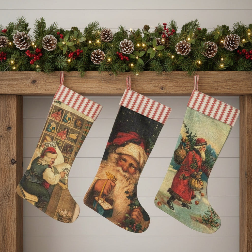 Primitive Christmas Vintage Santa Stockings 17" - The Primitive Pineapple Collection