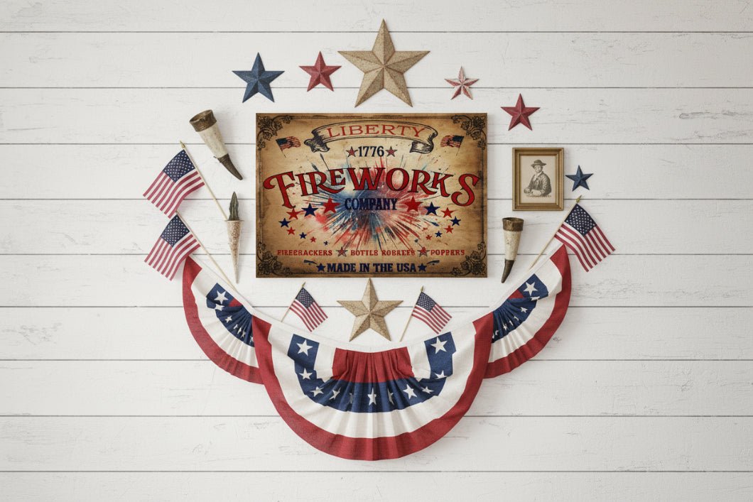 Liberty Fireworks Co. Metal Wall Decor - Handcrafted Patriotic Sign, 12x8 - The Primitive Pineapple Collection