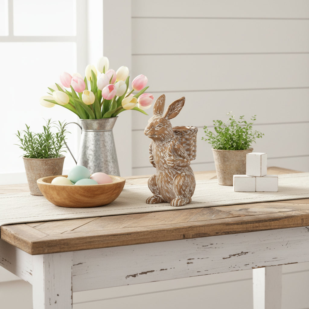 Primitive Ragon House Spring 5.75" Bunny Taper Candle Holder - The Primitive Pineapple Collection