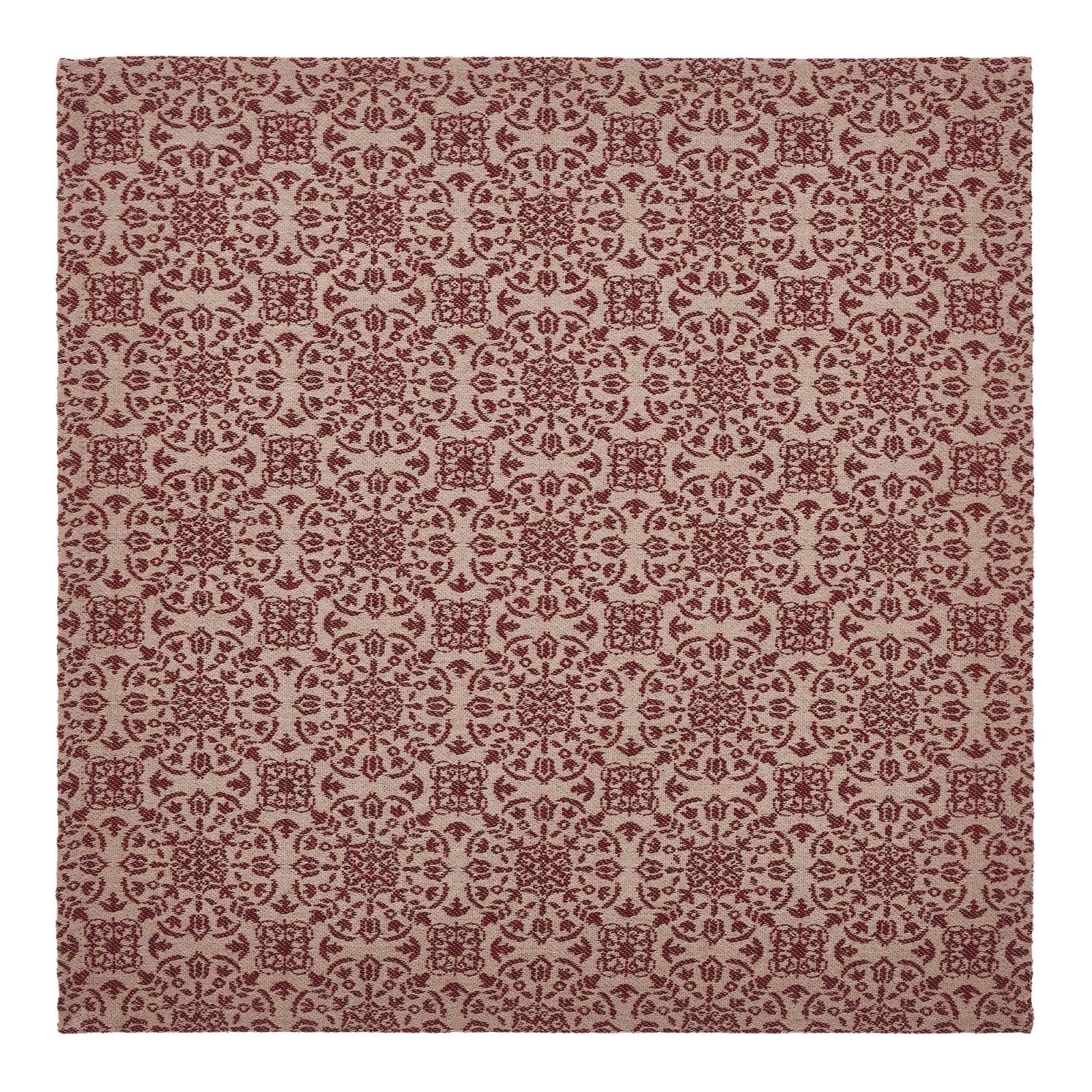 Farmhouse Burgundy Tan Jacquard Table Topper 20x20 - The Primitive Pineapple Collection
