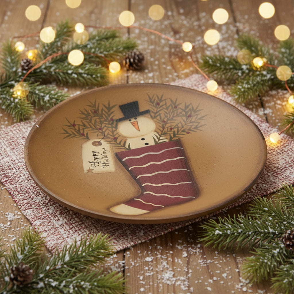 Primitive Christmas 6" Folk Art Snowman Plate 3 Designs - The Primitive Pineapple Collection