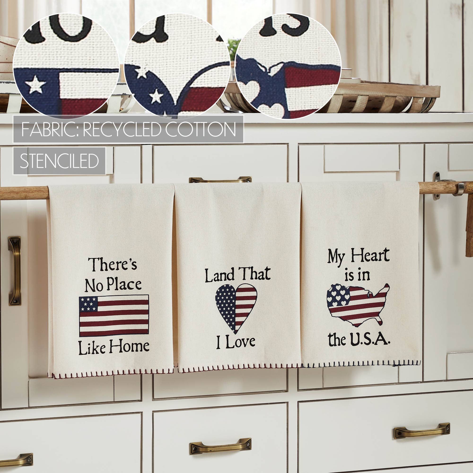 Americana The Land That I Love Americana Tea Towel Set of 3 16x28 - The Primitive Pineapple Collection