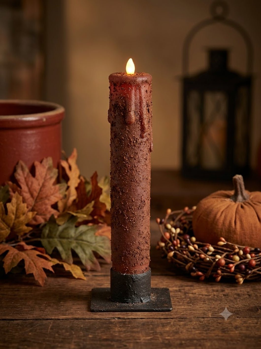 Primitive 7" Brown Flicker Nub LED Timer Taper Candle - The Primitive Pineapple Collection