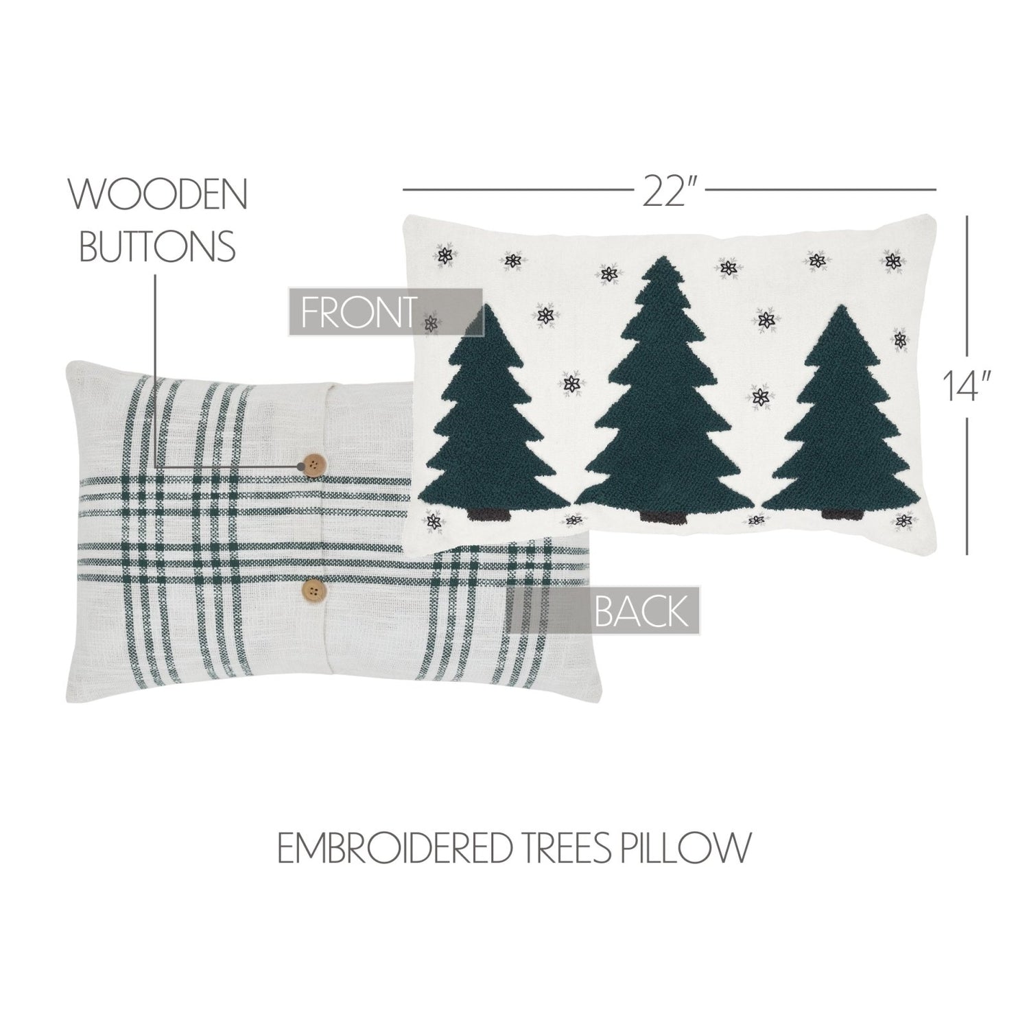 Primitive Christmas Pine Grove Plaid Embroidered Trees Pillow 14x22 - The Primitive Pineapple Collection