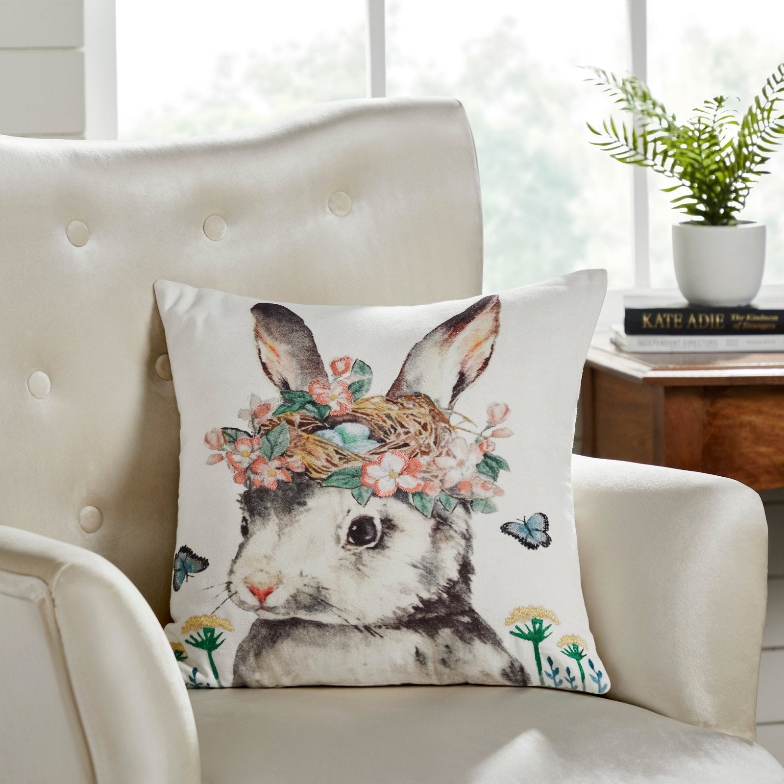 Primitive Spring Easter Garden Bunny Pillow 18x18 - The Primitive Pineapple Collection