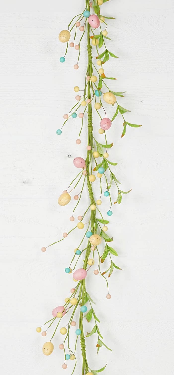 Primitive Farmhouse 4ft Pastel Egg Garland with Willow Leaves - The Primitive Pineapple Collection