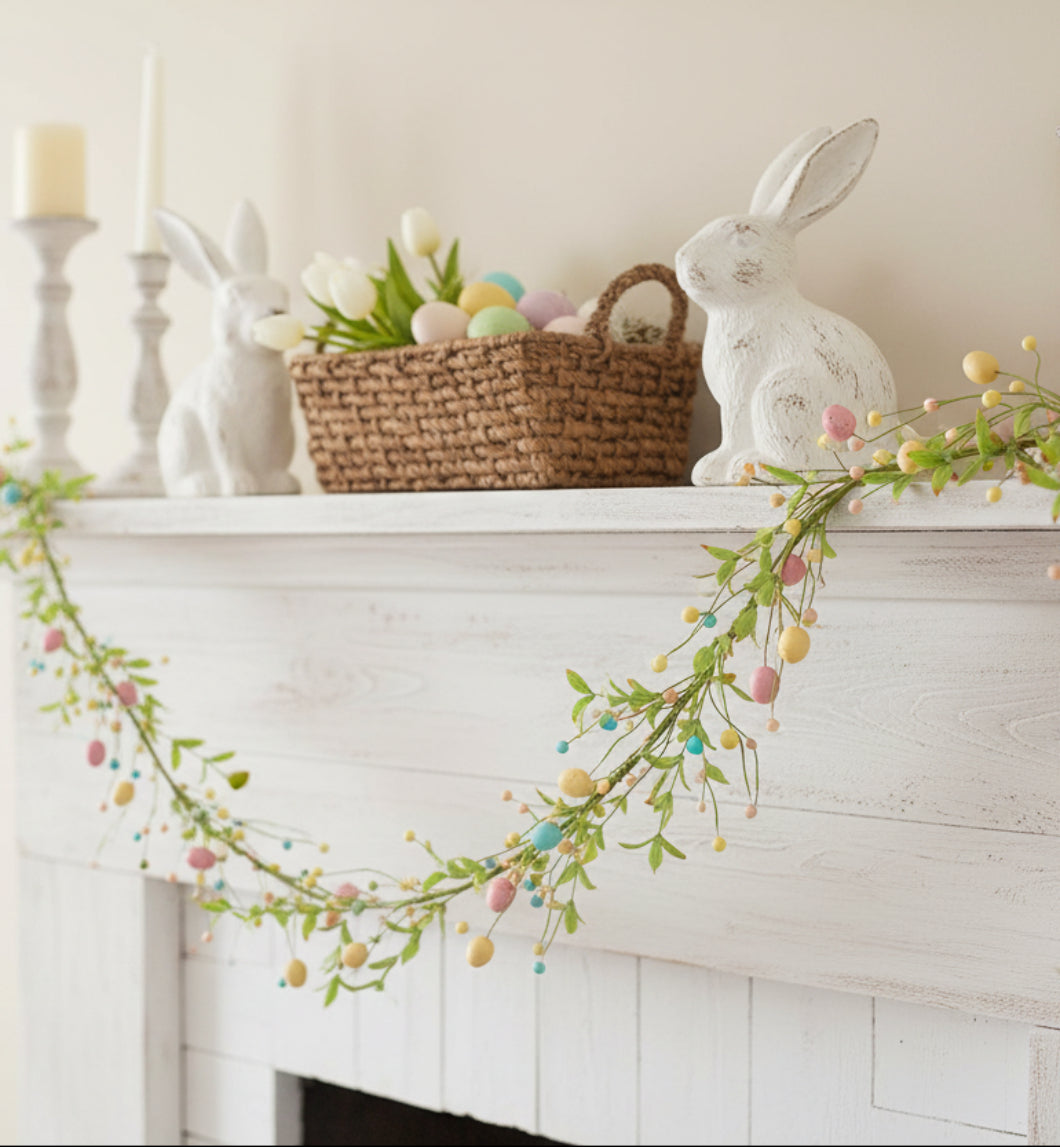 Primitive Farmhouse 4ft Pastel Egg Garland with Willow Leaves - The Primitive Pineapple Collection