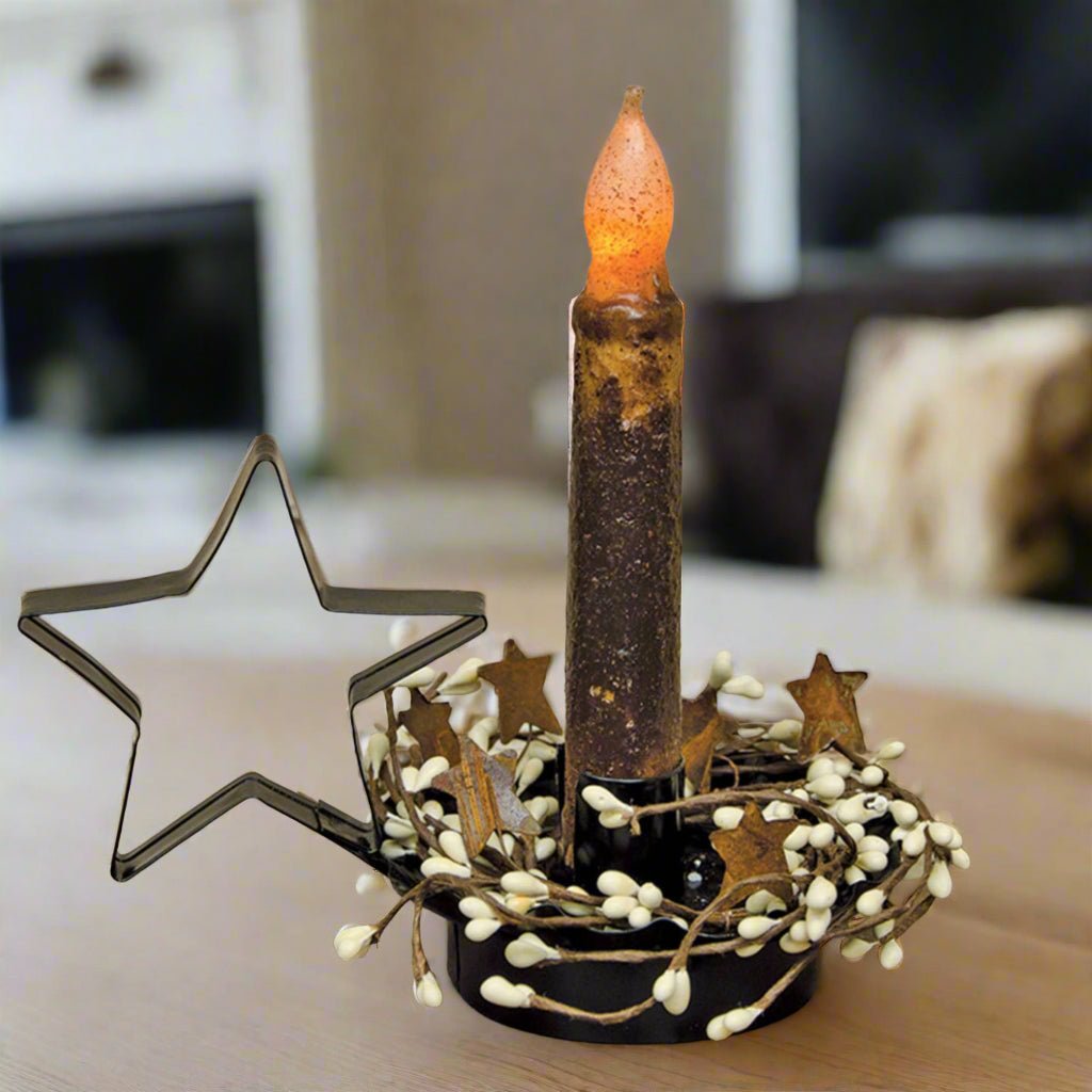 Primitive/Country 6" Burnt Mustard Taper Candle Timer - The Primitive Pineapple Collection