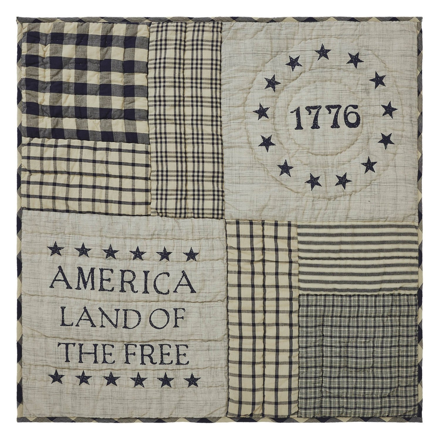 Primitive Farmhouse Patriotic My Country Quilted Lap Throw 32Wx32L - The Primitive Pineapple Collection