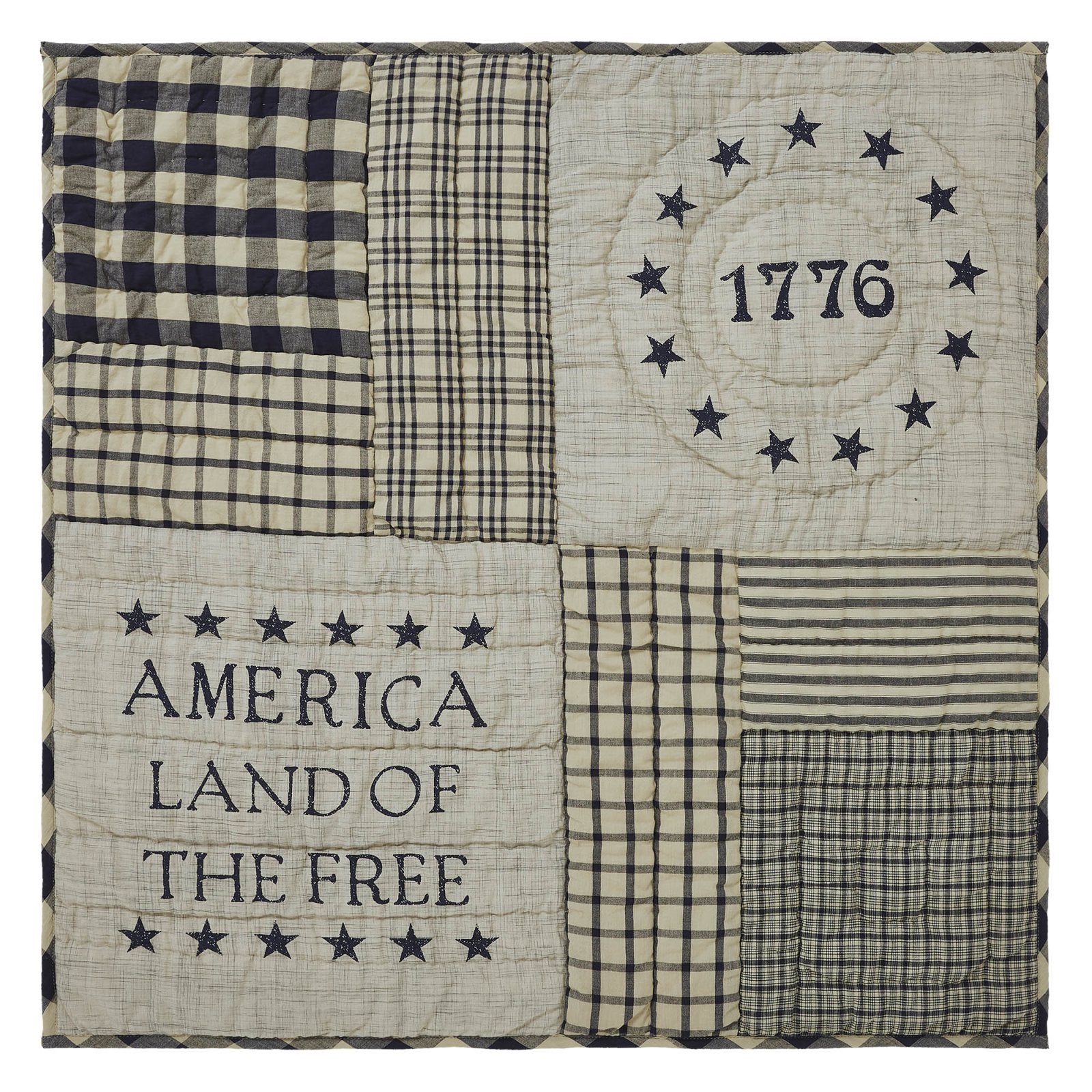 Primitive Farmhouse Patriotic My Country Quilted Lap Throw 32Wx32L - The Primitive Pineapple Collection