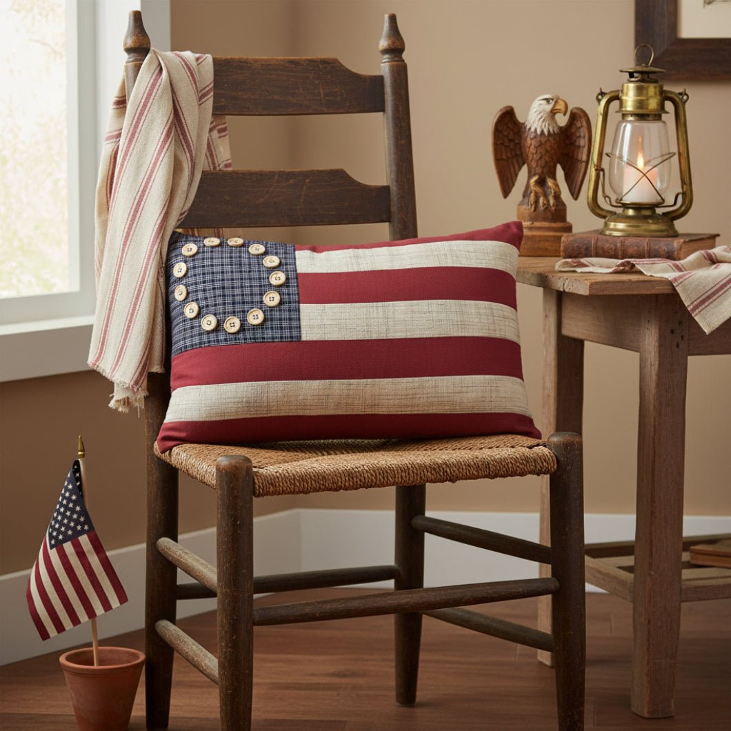 American Flag Pillow - Primitive Patriotic Decor 14x22 - The Primitive Pineapple Collection