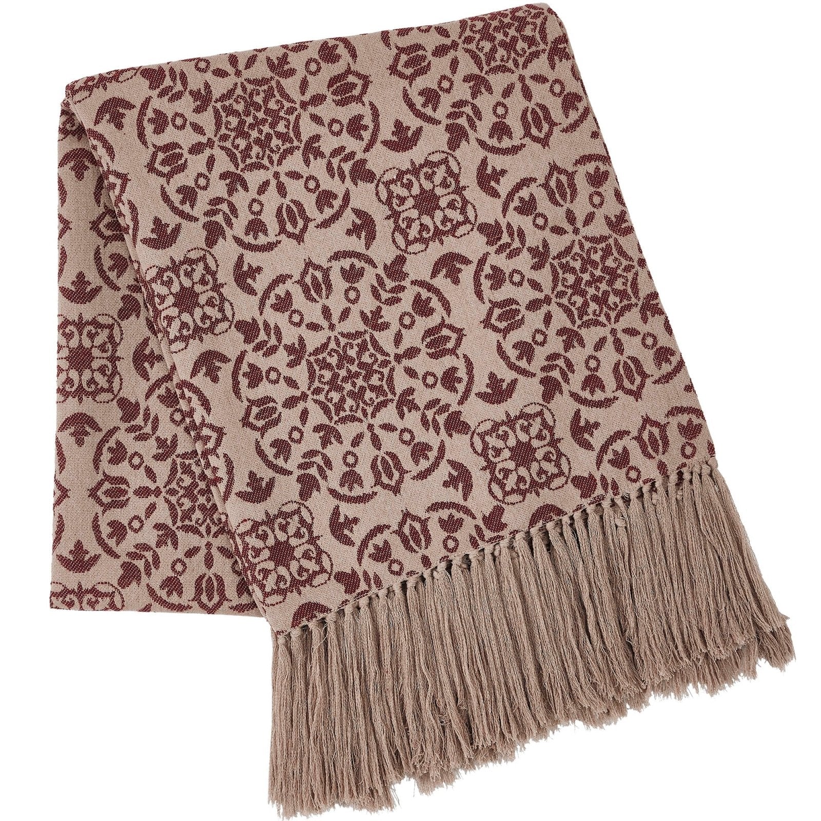 Primitive Farmhouse Custom House Burgundy Tan Jacquard Woven Throw 50x60 - The Primitive Pineapple Collection