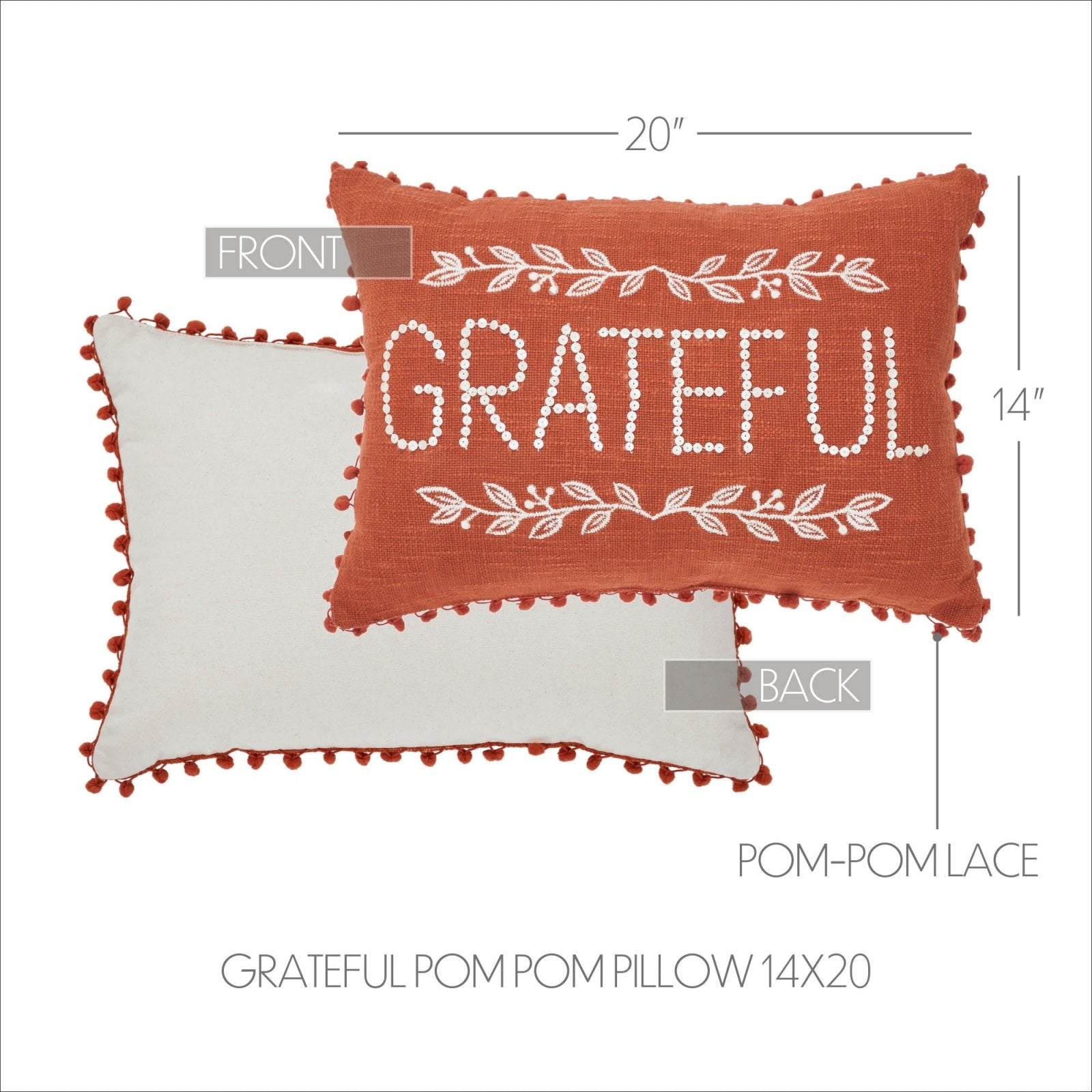Primitive Fall Vintage Look Grateful Pom Pom Pillow 14x20 - The Primitive Pineapple Collection