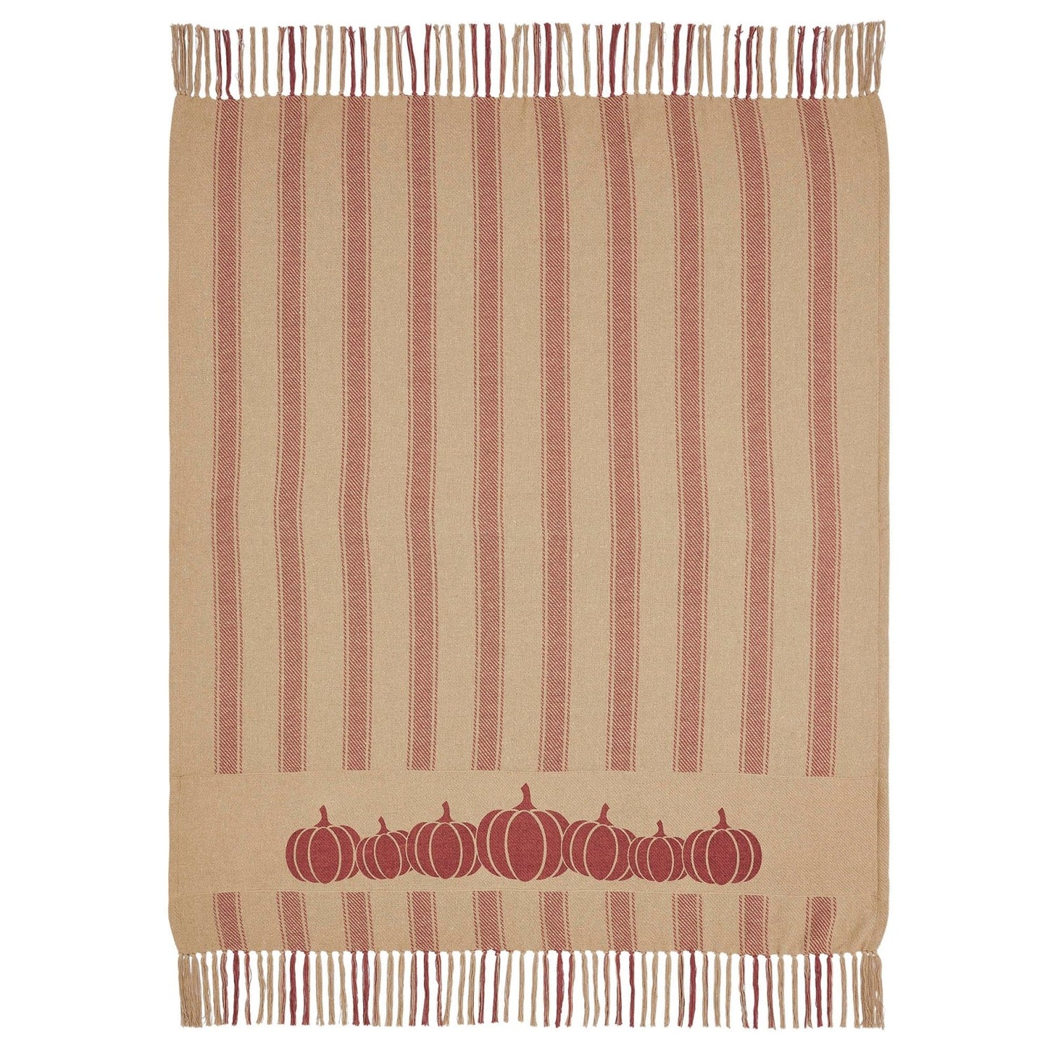 Primitive Fall Harvest Blessings Pumpkin Patch Ticking Stripe Woven Throw 50x60 - The Primitive Pineapple Collection