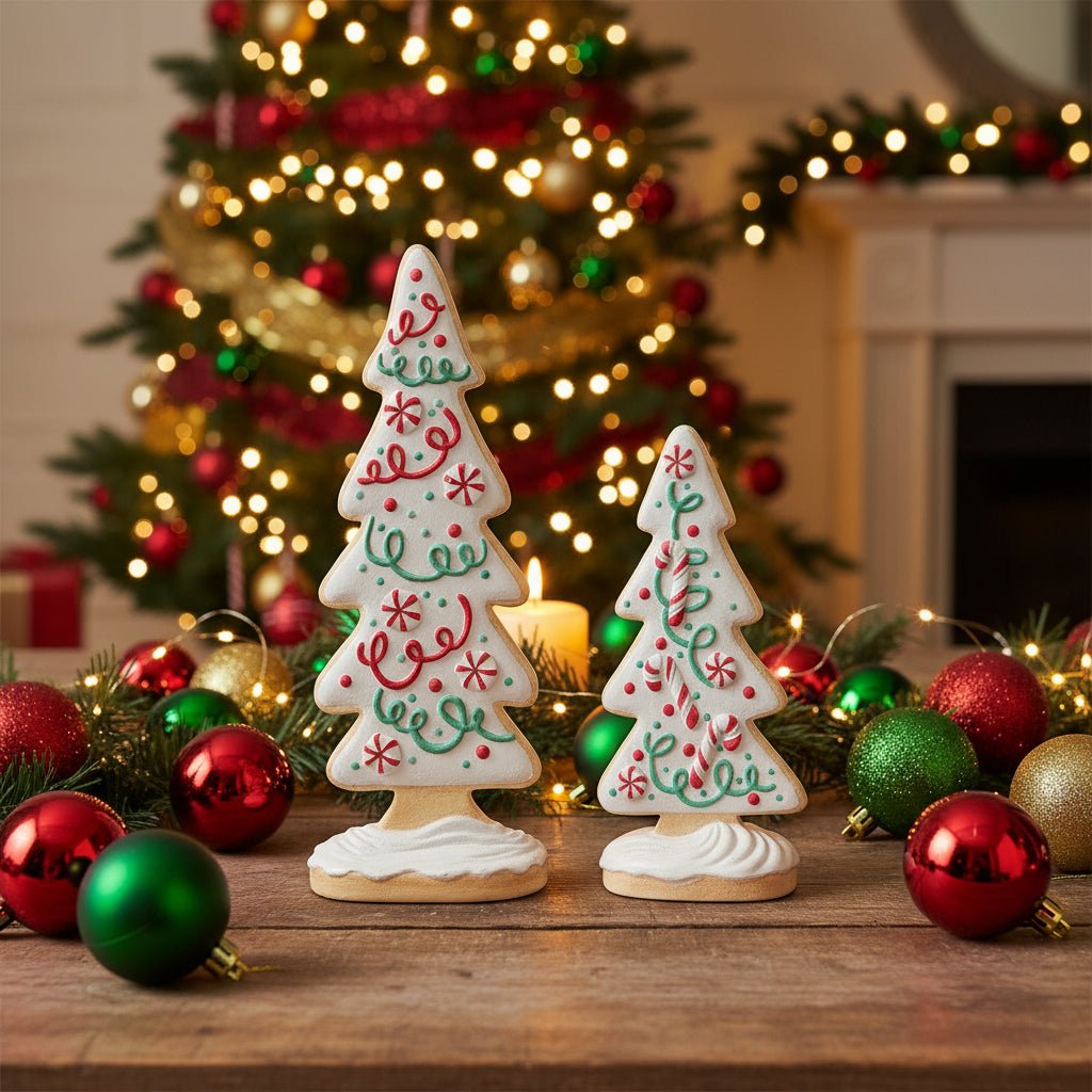 Christmas Retro Look Large 2 pc Gingerbread Tree w/ Icing Figurines - The Primitive Pineapple Collection