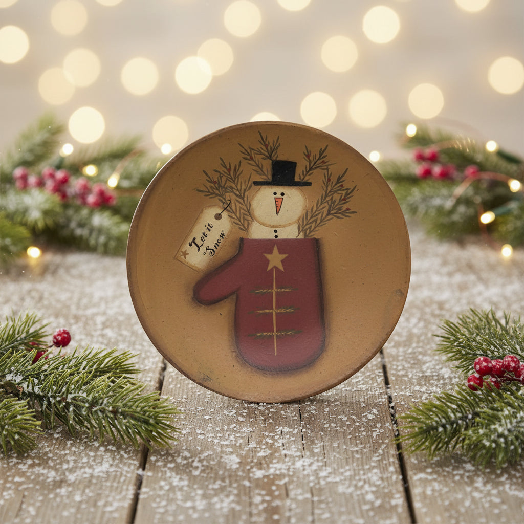 Primitive Christmas 6" Folk Art Snowman Plate 3 Designs - The Primitive Pineapple Collection