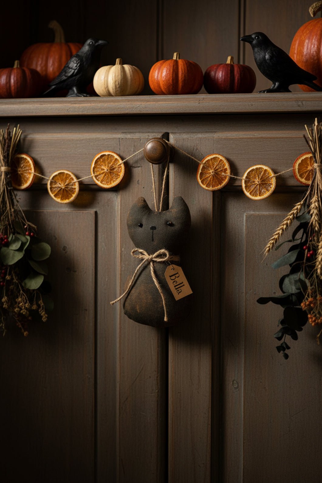 Primitive Fall Halloween Bella Black Cat Ornament - The Primitive Pineapple Collection
