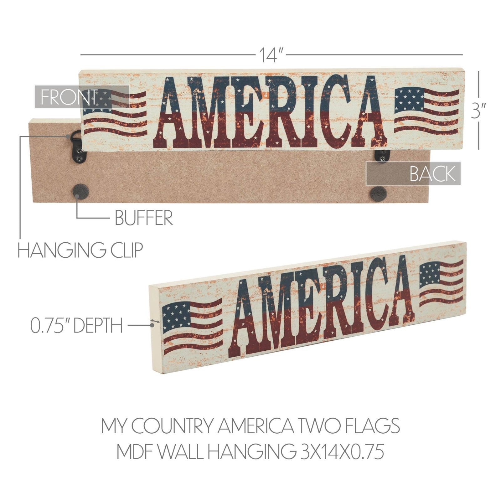 Farmhouse My Country AMERICA Two Flags Wall Hanging 3x14x0.75 - The Primitive Pineapple Collection