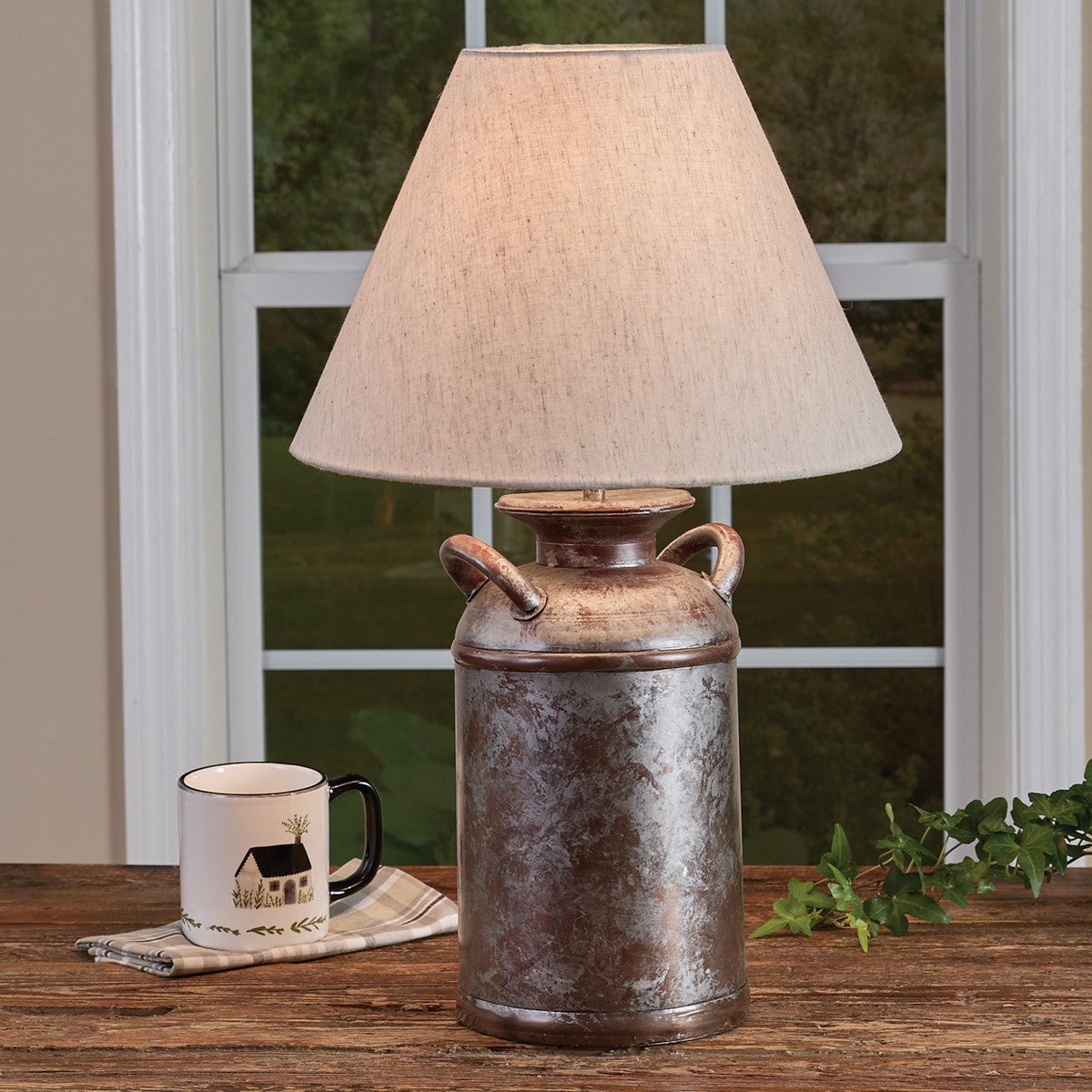 Primitive Colonial Reproduction Antique Galvanized Milk Can Lamp - The Primitive Pineapple Collection