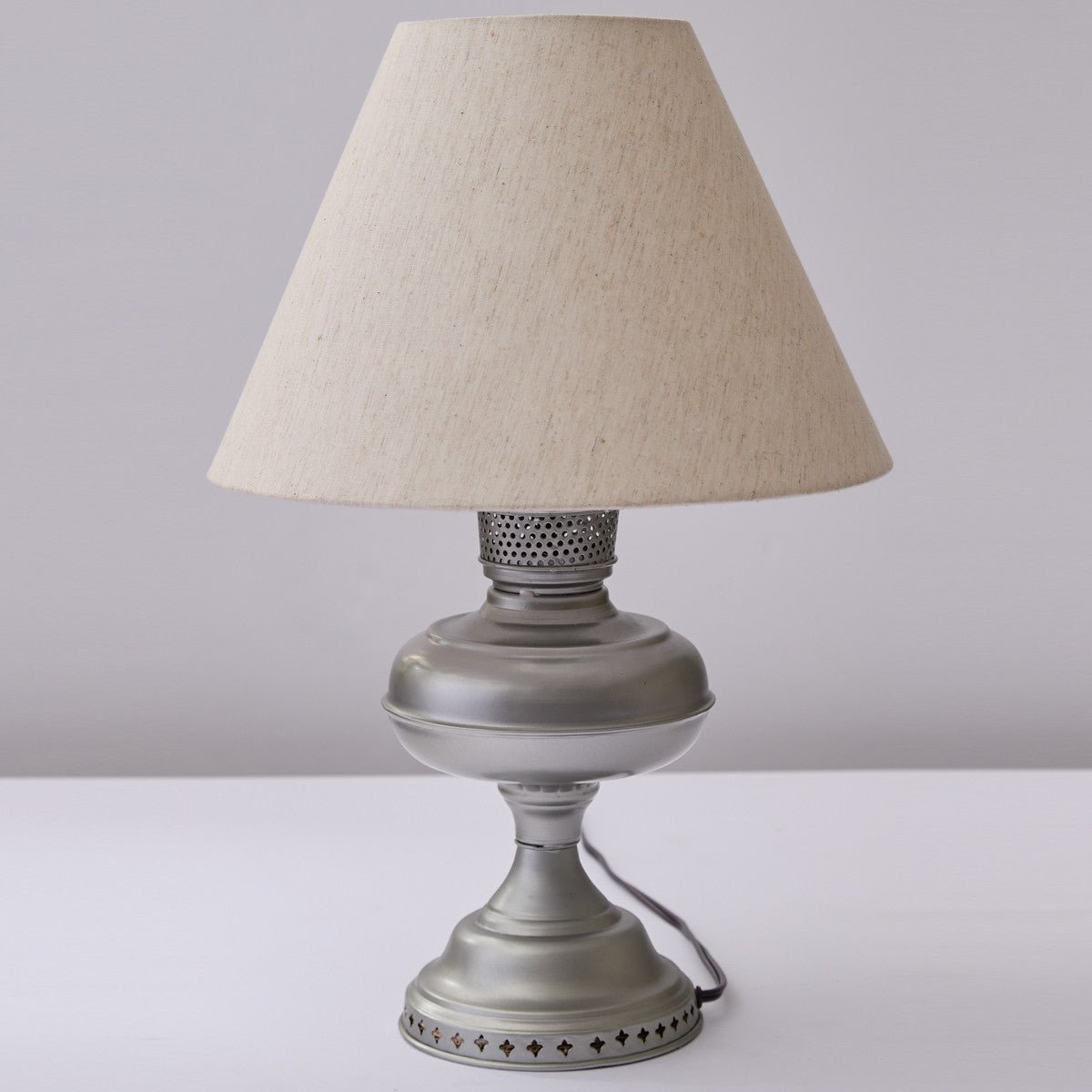 Primitive Colonial Reproduction Antique Pewter Oil Lamp W/Shade - The Primitive Pineapple Collection