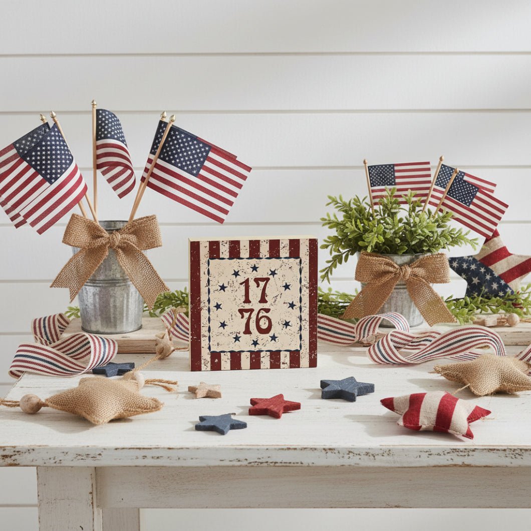 Patriotic 1776 Block Sign – Americana Stars & Stripes 6x6 - The Primitive Pineapple Collection