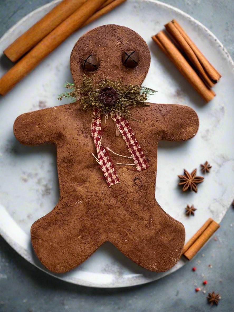 Primitive Christmas 8” Handmade Gingerbread Man w/ Cranberry Bowl Filler - The Primitive Pineapple Collection