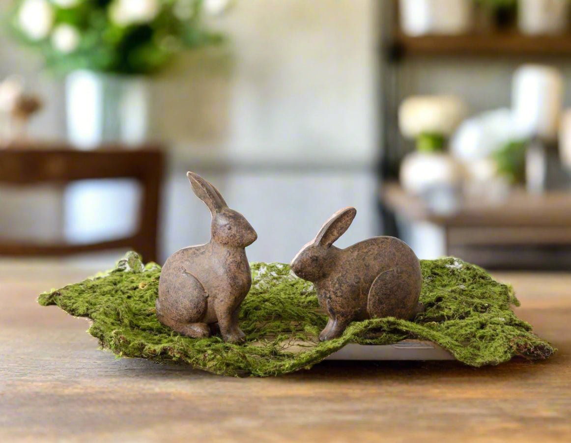 Farmhouse Spring Easter 2 pc Distressed Rustic Brown Bunny Rabbit Figurines - The Primitive Pineapple Collection